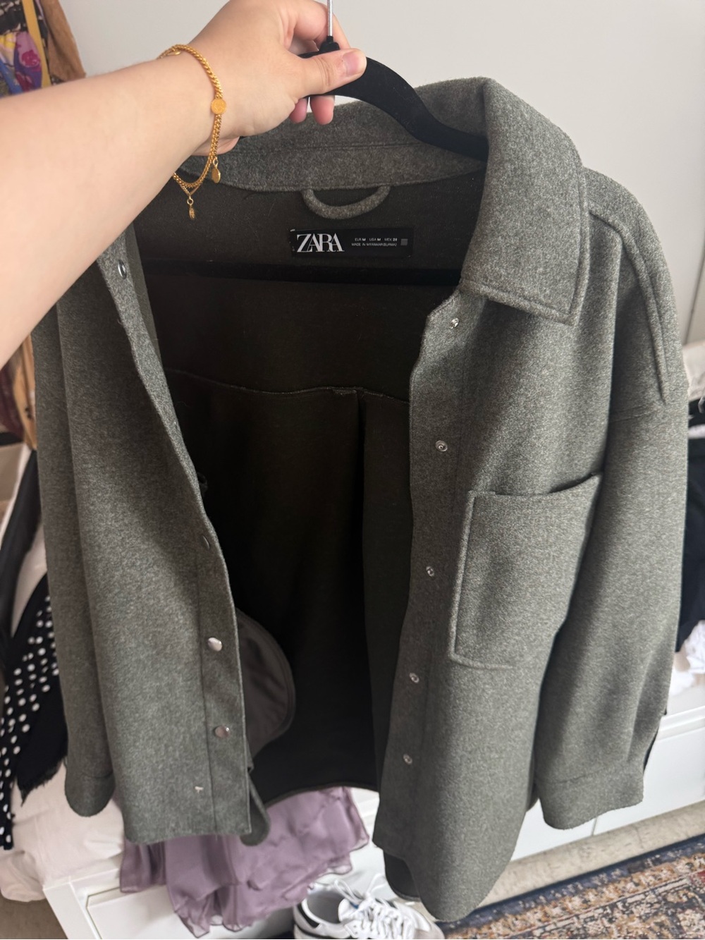 Zara Wool-Style Coat in Olive Green